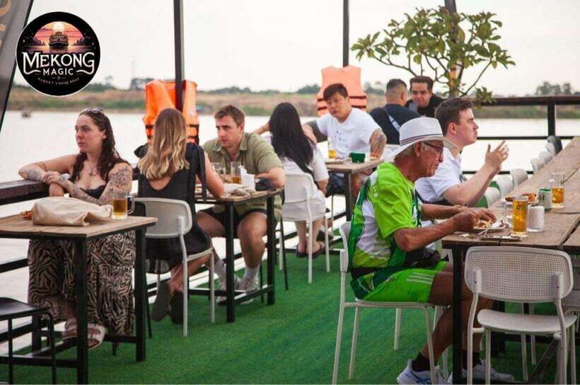 Sunset Cruise Unlimited BBQ Buffet, Cold Beers, Soft Drinks<em> – Key highlights to look for’ /></p>
<ul>
<li><strong>Sunset and skyline views</strong> across Phnom Penh from the river</li>
<li><strong>Slow Mekong/Tonle Sap/Four Faces route</strong>, with river life along the way</li>
<li><strong>Three package levels</strong>: Gold (unlimited BBQ + drinks), Premium (unlimited beer/soft drinks), or cruise-only</li>
<li><strong>Onboard bar</strong> for cocktails and spirits you can buy separately</li>
<li><strong>Good onboard service rhythm</strong>, including regular top-ups for drinks</li>
<li><strong>Worth doing for photos</strong>, especially as the sky shifts and lights start to glow</li>
</ul>
<h2 id="why-the-phnom-penh-mekong-sunset-cruise-is-worth-90-minutes">Why the Phnom Penh Mekong Sunset Cruise is worth 90 minutes</h2>
<p><img src=